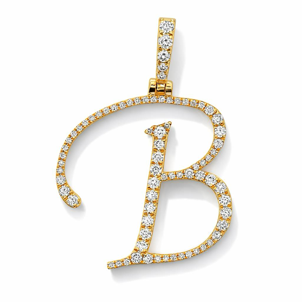 14K Yellow Gold 0.45 CTW Initial B Diamond Pendant