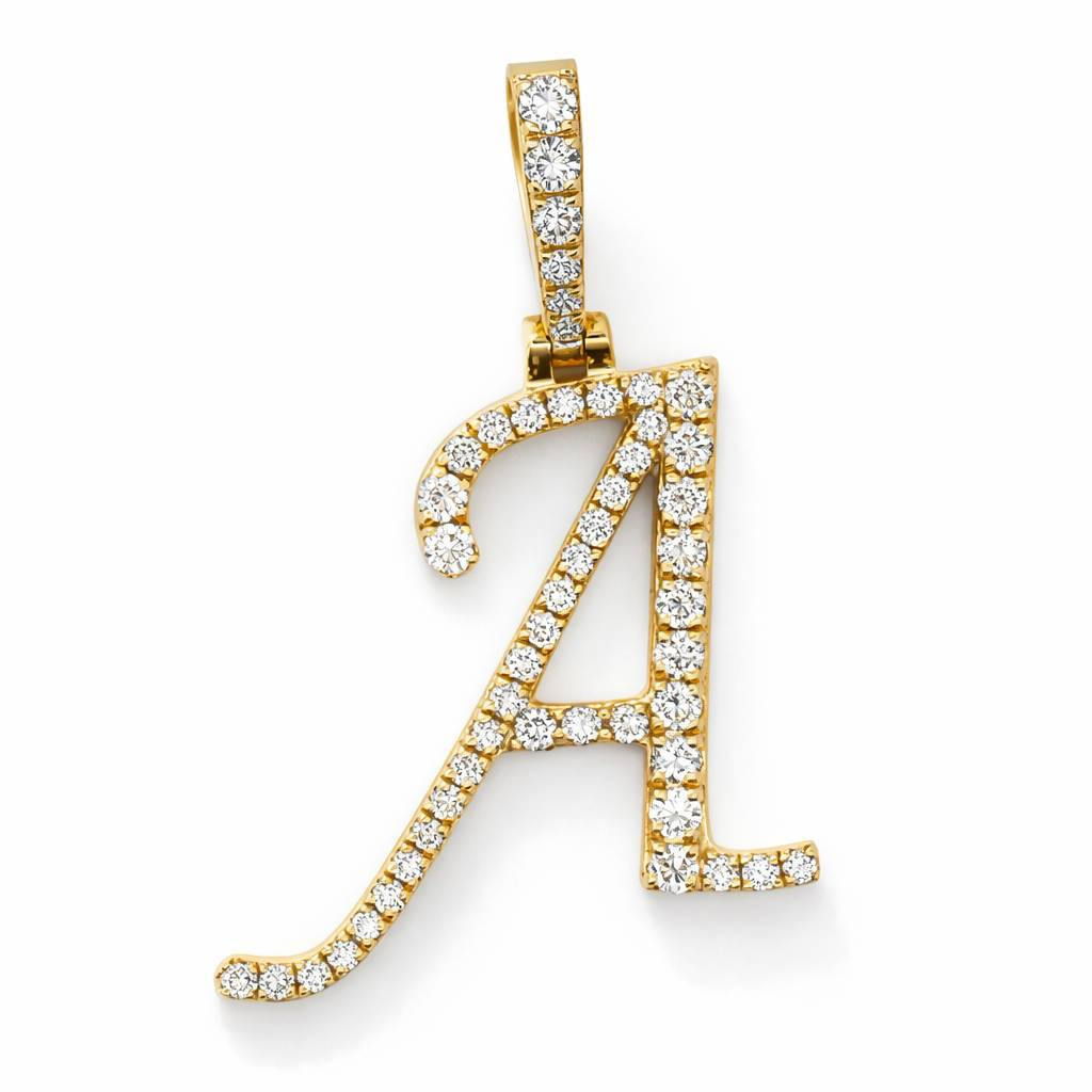 Colgante con inicial A de diamante, en oro amarillo de 14K, 0.45CTW, 1.6g