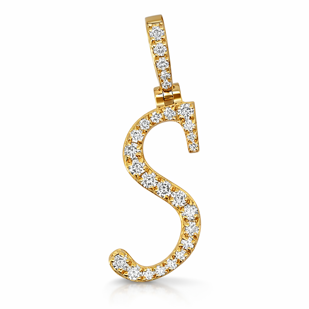 14k Yellow Gold Initial S Diamond Pendant - Fine Jewelry | Bust Down & Co