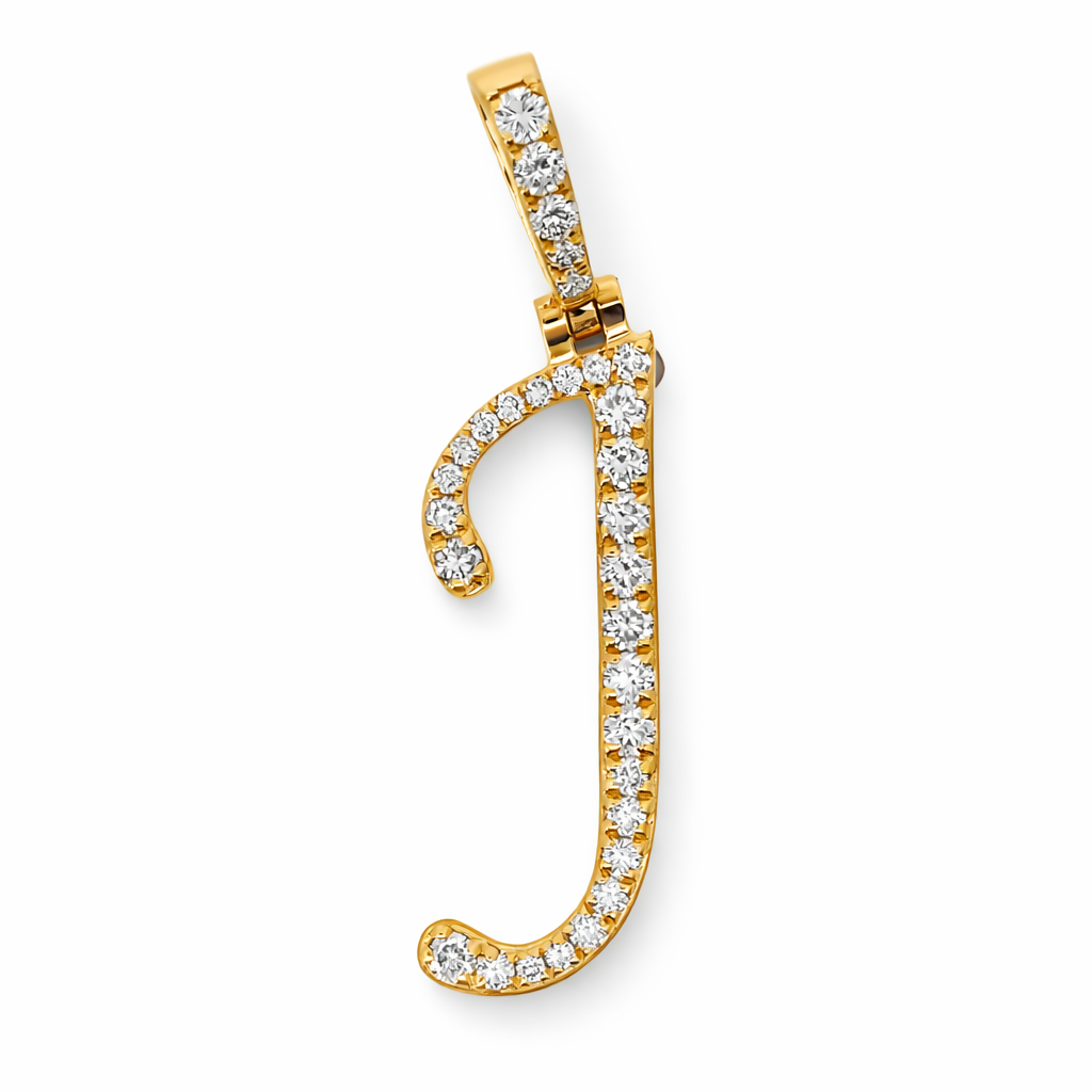 14k Yellow Gold Initial J Diamond Pendant - Fine Jewelry | Bust Down & Co