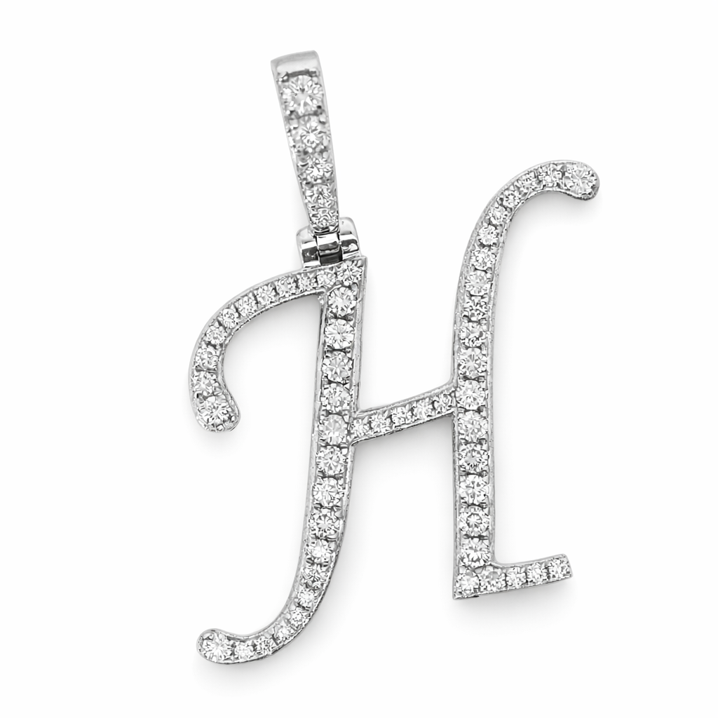 14k White Gold Initial H Diamond Pendant - Fine Jewelry | Bust Down & Co
