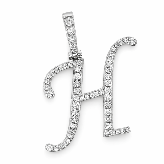 14k White Gold Initial H Diamond Pendant - Fine Jewelry | Bust Down & Co