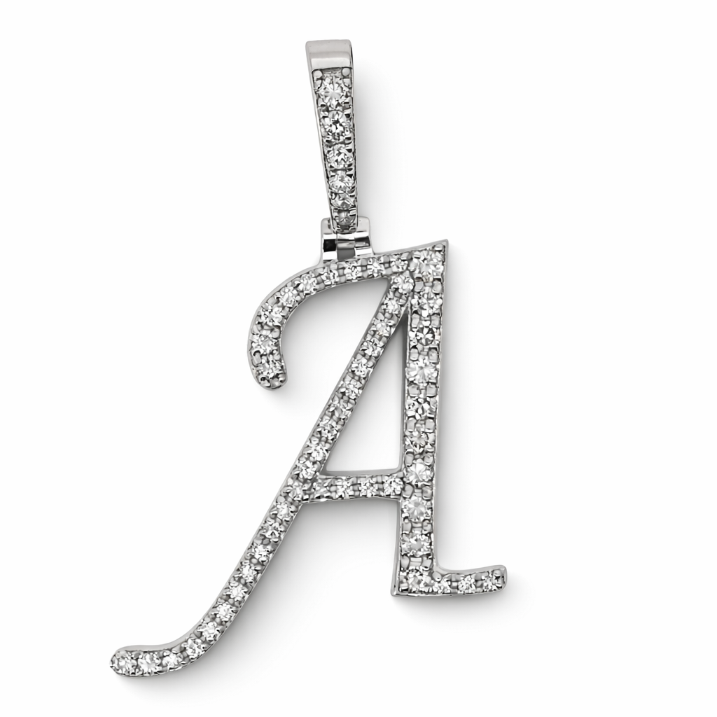 14k White Gold Initial A Diamond Pendant - Fine Jewelry | Bust Down & Co