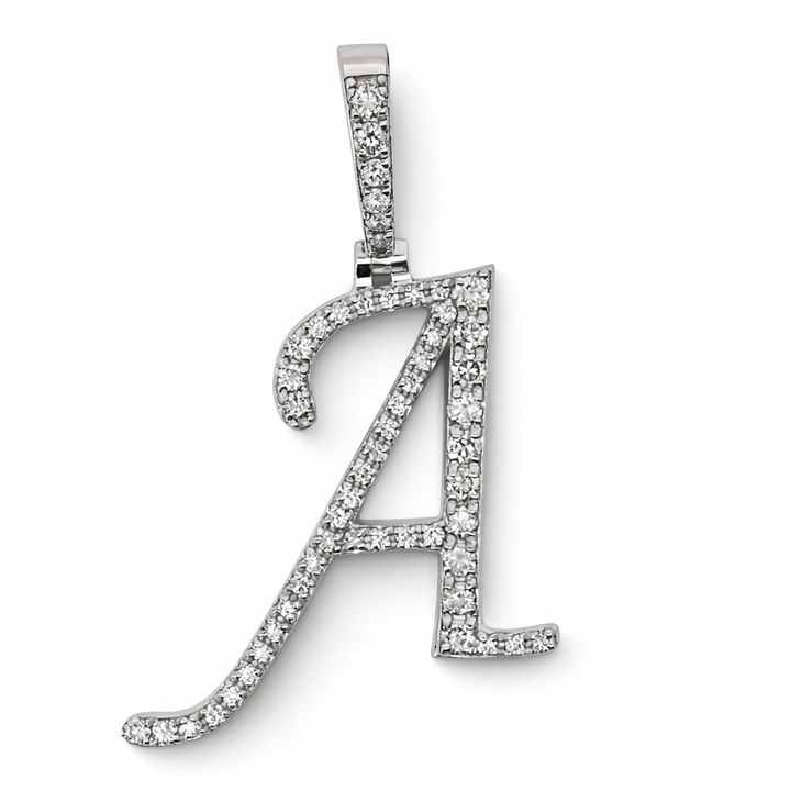 14K White Gold 0.60 CTW Diamond Initial A Pendant