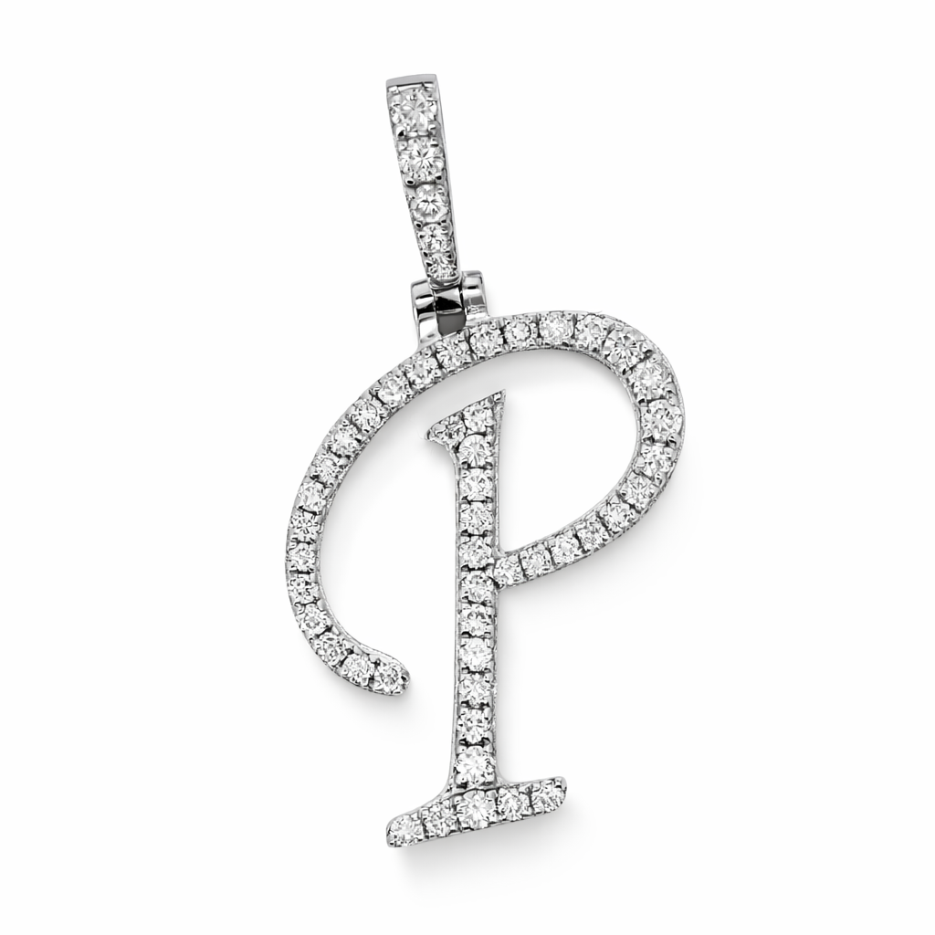 14k White Gold Initial P Diamond Pendant - Fine Jewelry | Bust Down & Co
