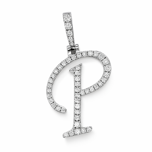 14k White Gold Initial P Diamond Pendant - Fine Jewelry | Bust Down & Co