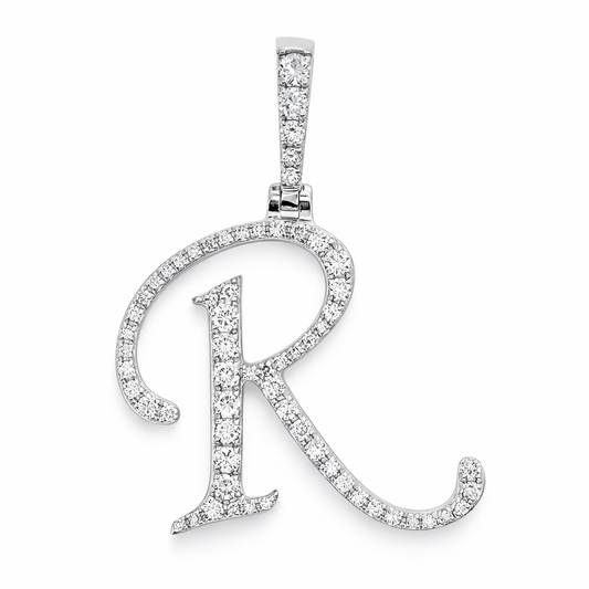 14k White Gold Initial R Diamond Pendant - Fine Jewelry | Bust Down & Co