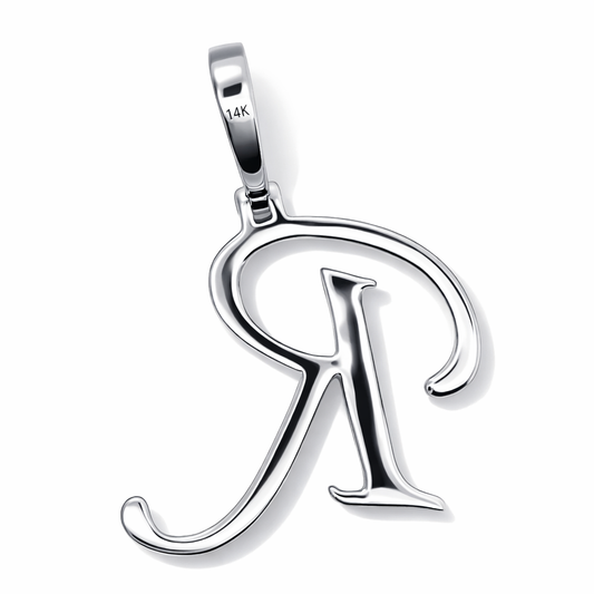 14k White Gold Initial R Diamond Pendant - Fine Jewelry | Bust Down & Co