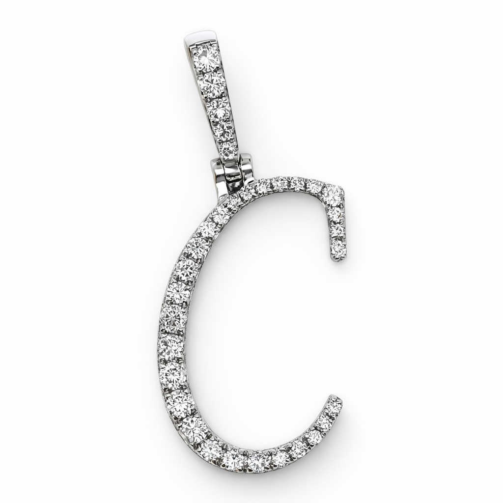 14k White Gold Initial C Diamond Pendant - Fine Jewelry | Bust Down & Co