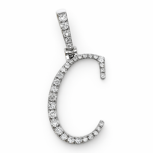 14k White Gold Initial C Diamond Pendant - Fine Jewelry | Bust Down & Co