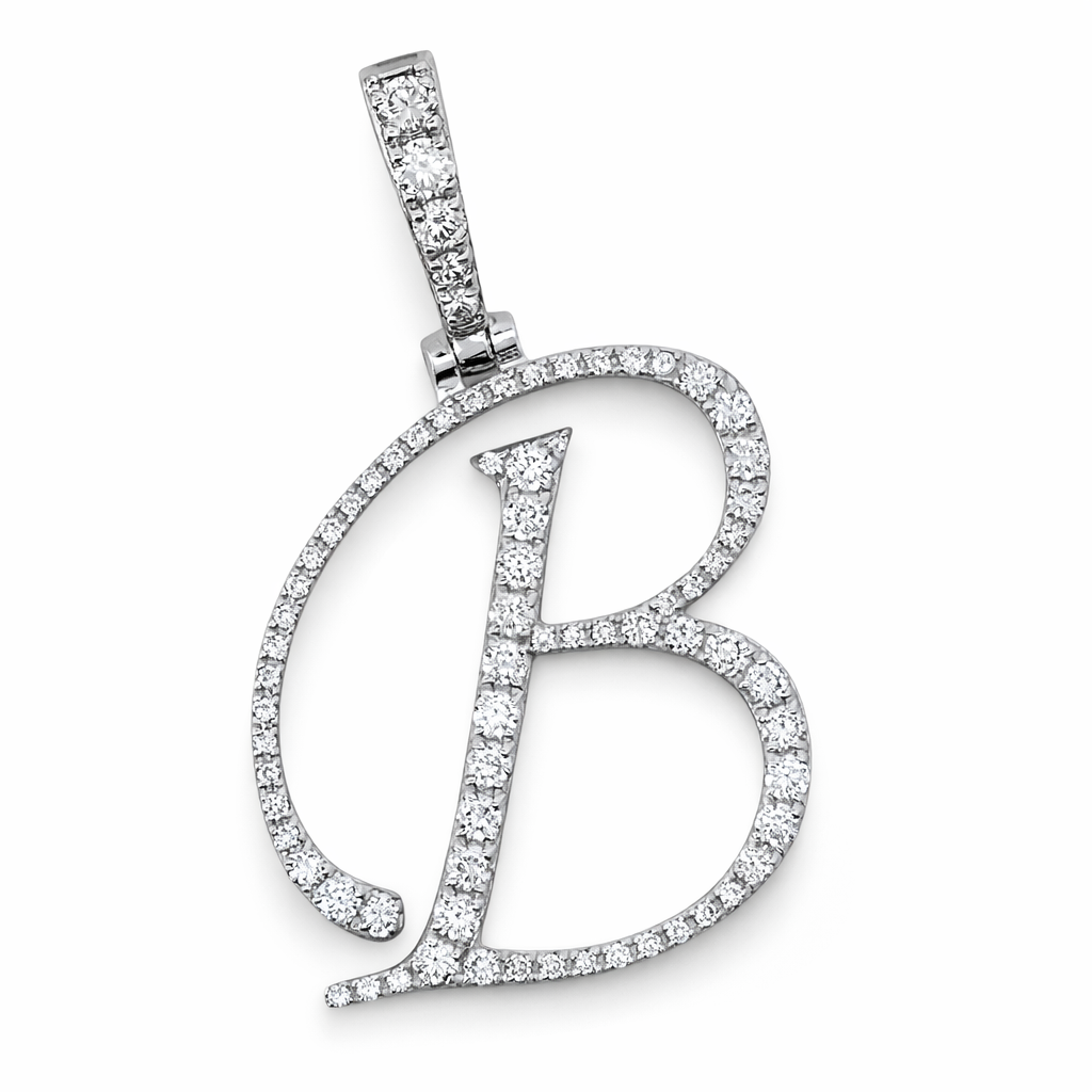 14k White Gold Initial B Diamond Pendant - Fine Jewelry | Bust Down & Co