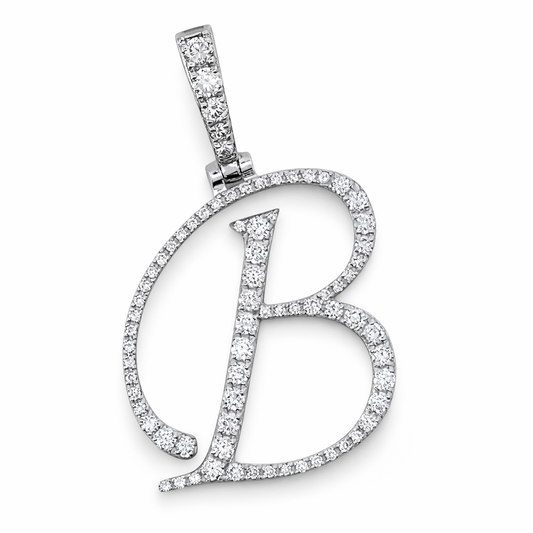14k White Gold Initial B Diamond Pendant - Fine Jewelry | Bust Down & Co