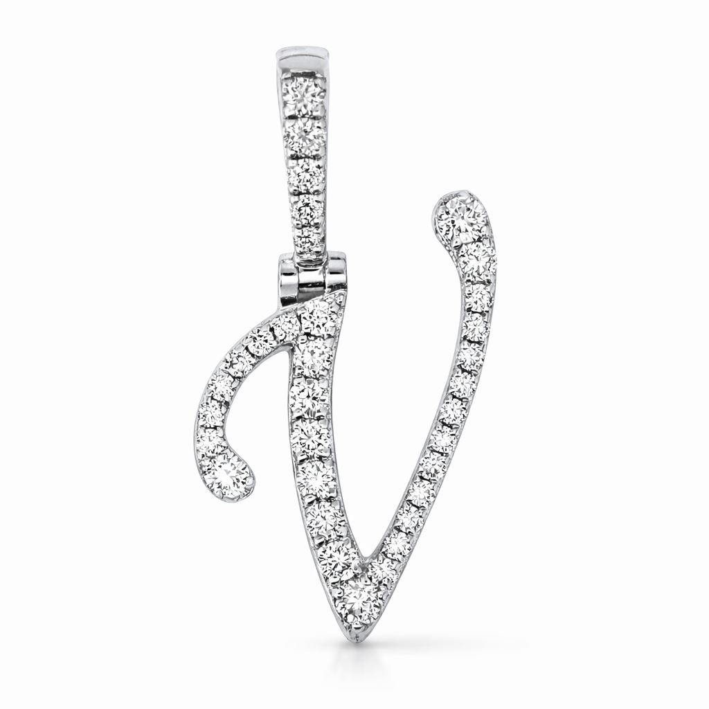 14k White Gold Initial V Diamond Pendant - Fine Jewelry | Bust Down & Co