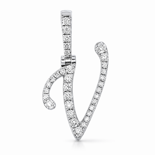 14k White Gold Initial V Diamond Pendant - Fine Jewelry | Bust Down & Co