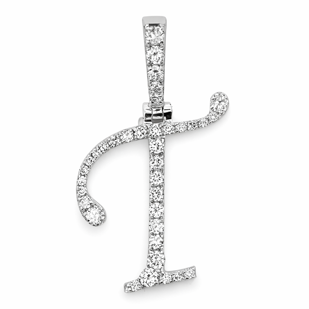 14k White Gold Initial T Diamond Pendant - Fine Jewelry | Bust Down & Co