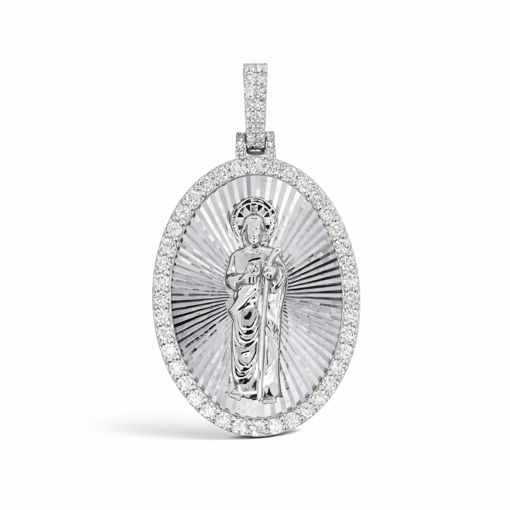 10k White Gold Saint Jude W/ Diamonds Pendant - Fine Jewelry | Bust Down & Co