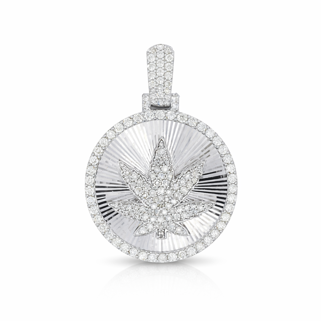 10k White Gold Marijuana W/ Diamonds Pendant - Fine Jewelry | Bust Down & Co