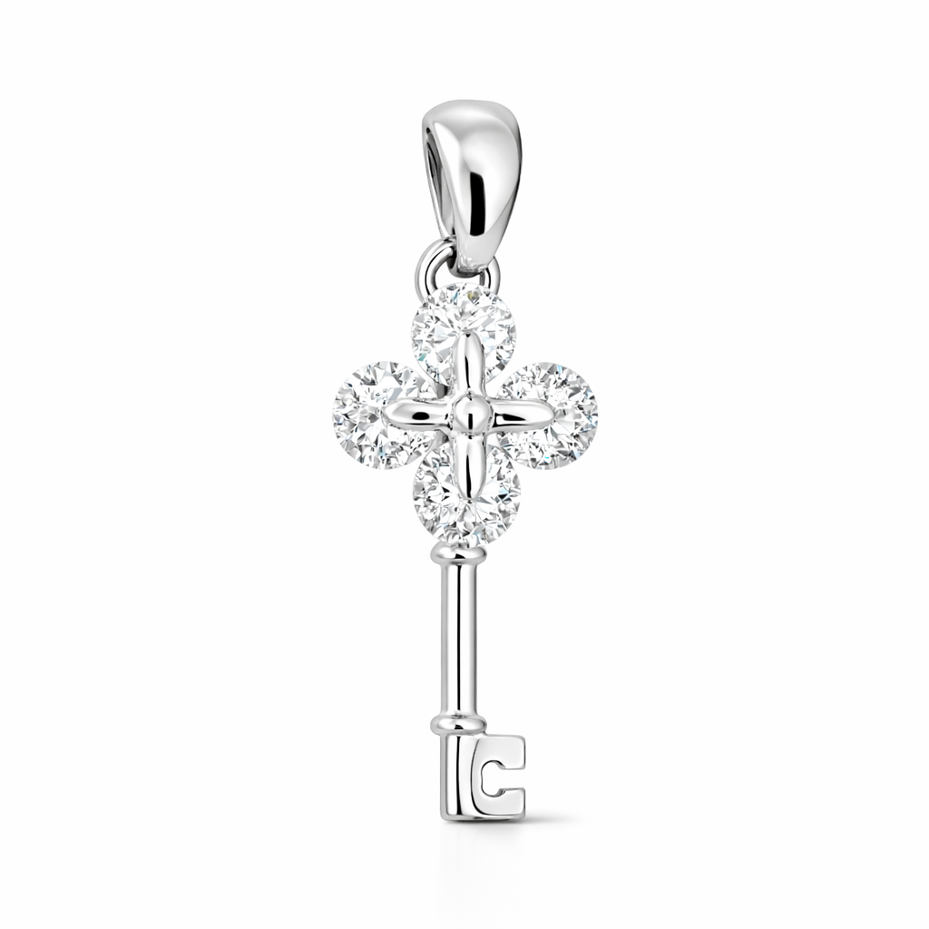 18k White Gold Key Diamond Pendant Pendant - Fine Jewelry | Bust Down & Co