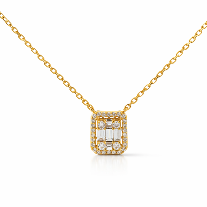 Collar de halo cuadrado de oro amarillo de 14 quilates con diamantes de 0,50 ct