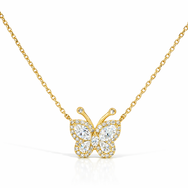 14K Yellow Gold 0.75 CTW Marquise and Pear Diamond Butterfly Chain
