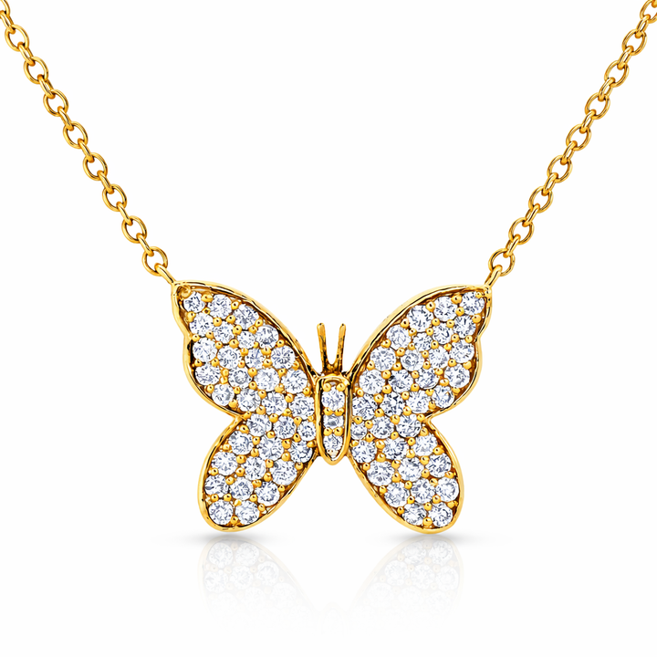 Gargantilla de Mariposa de Oro Amarillo de 14K con Diamantes Redondos de 0.30CT