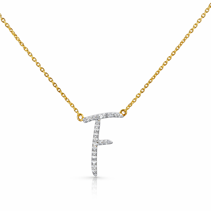10K Yellow Gold Diamond Initial F Chain - 18 Inches