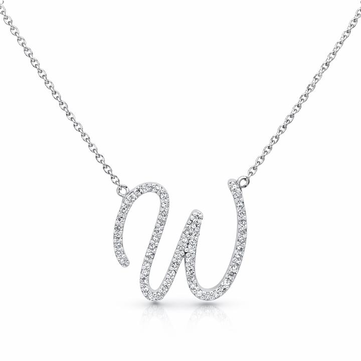 Collar con Inicial W de Diamantes en Oro Blanco de 10K - 0.18 CTW