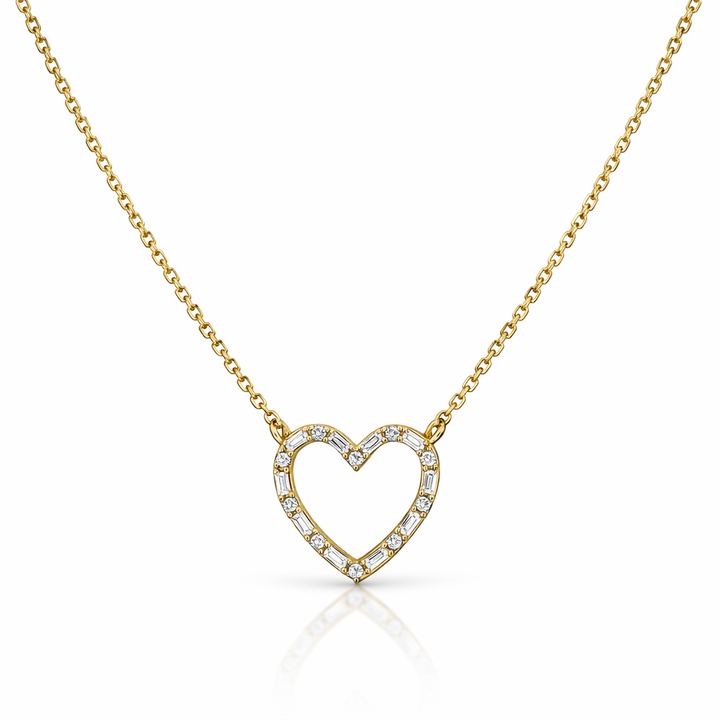 Collar de corazón de diamante de oro amarillo de 14 quilates, 0,20 CTW
