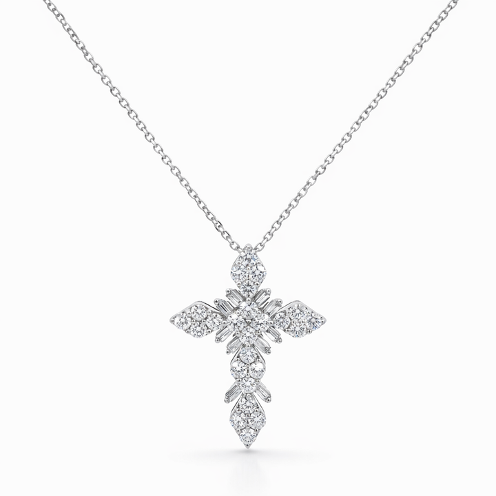 Collar de cruz con diamante de 1,00 qt en oro blanco de 14K