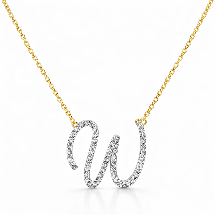 10K Yellow Gold Diamond Initial W Chain