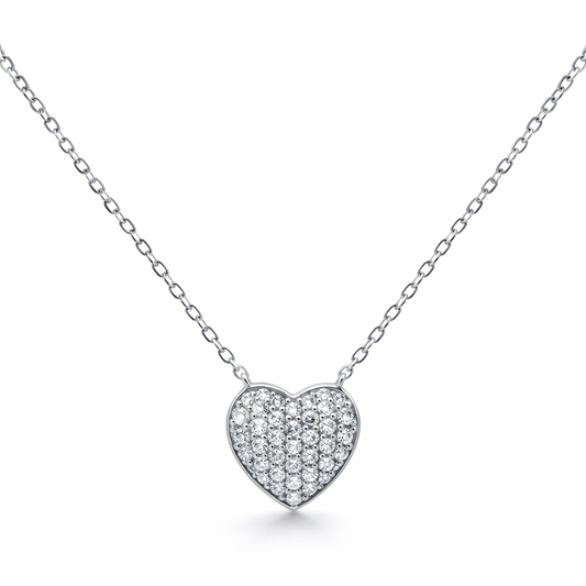 14k White Gold Pave Heart Necklace Chain - Fine Jewelry | Bust Down & Co