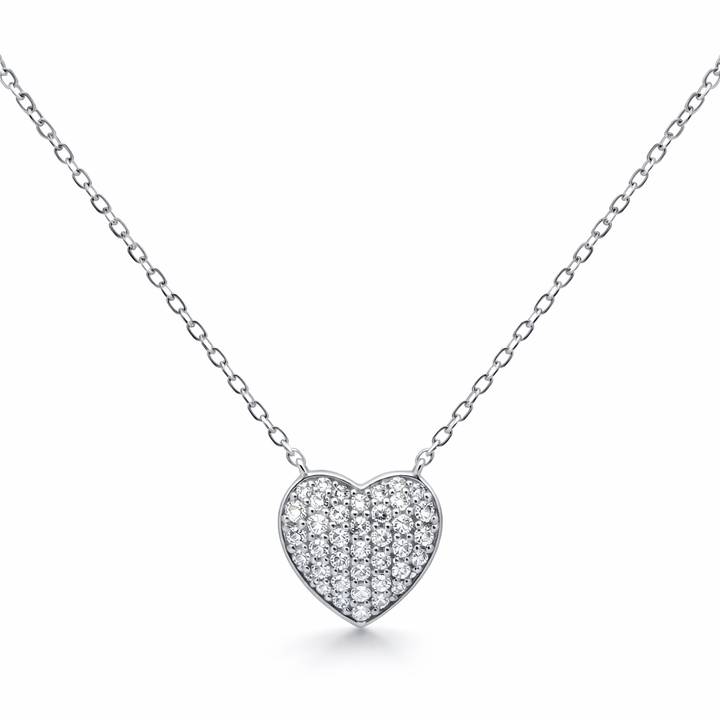 14K White Gold 0.20 CTW Pave Heart Diamond Chain - 16 Inches