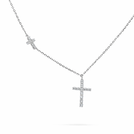 14k White Gold Double Cross Dangling Dia. Chain - Fine Jewelry | Bust Down & Co