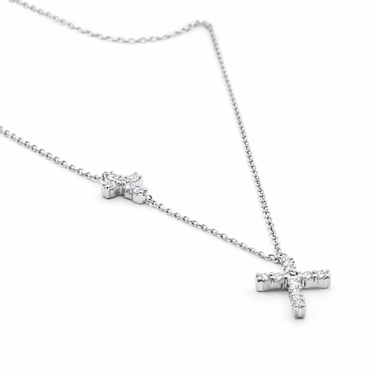 14k White Gold Double Cross Dangling Dia. Chain - Fine Jewelry | Bust Down & Co