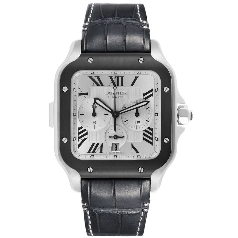 Cartier Santos Chrono Silver Dial on Leather Ref 4183
