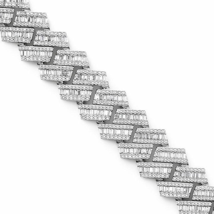 Pulsera cubana escalonada de 10k en oro blanco con baguettes y diamantes redondos de 6.69ct