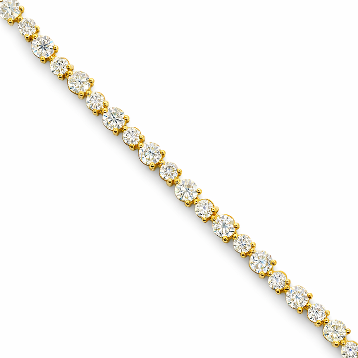 Pulsera de tenis de oro amarillo de 14k con 6.00 ct de diamantes, 3 puntas, 7.25" de largo