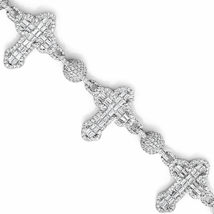 Pulsera estilo cruz oro blanco 10k 3.00ct BGT&RD Largo 8"