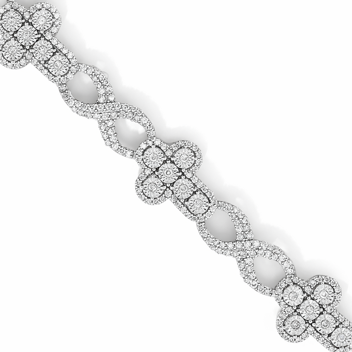 Pulsera estilo cruz ilusión de oro blanco de 10k 3.58ct, 8" de largo