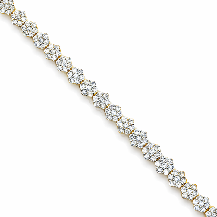 Pulsera estilo racimo de oro amarillo de 14k con diamantes redondos de 3.00 ct, 19.05 cm de largo