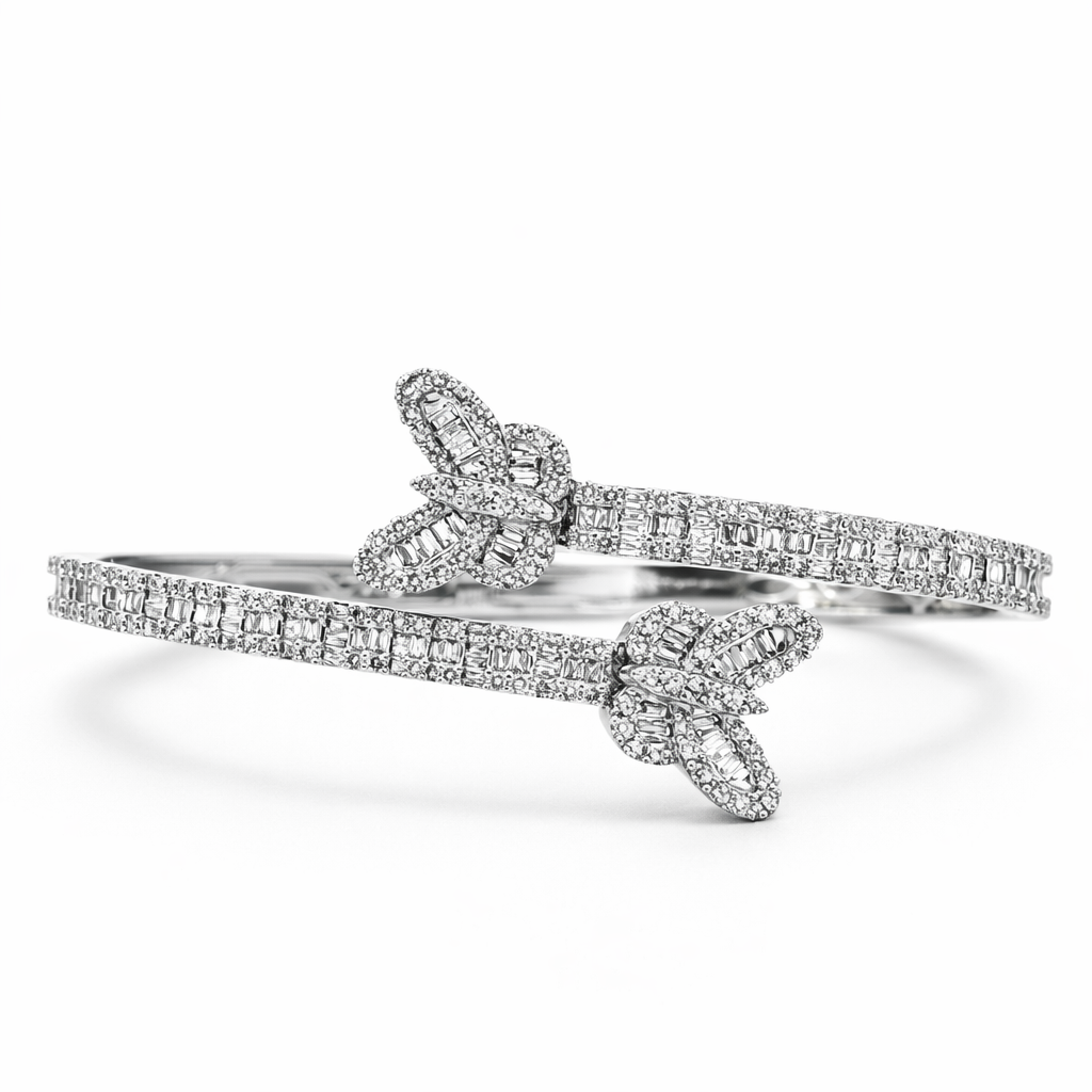 14k White Gold Dia. Butterfly Cuff Bracelet - Fine Jewelry | Bust Down & Co
