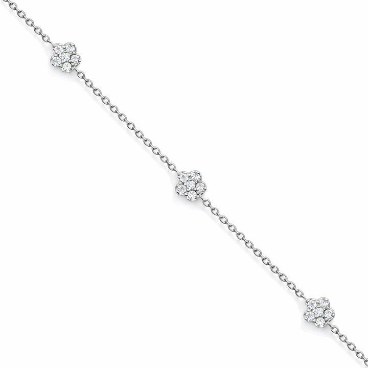 Pulsera de flores con 5 diamantes de oro blanco de 18k y 0,32 ct, 17,78 cm de largo