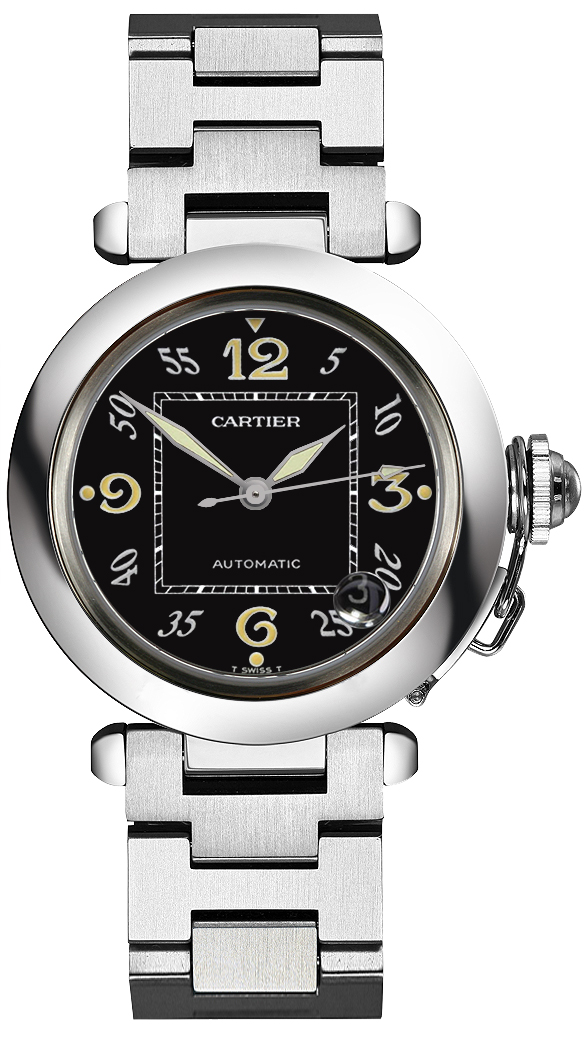 Cartier Pasha C Black Dial on Stainless Steel Bracelet Ref. W31043M7