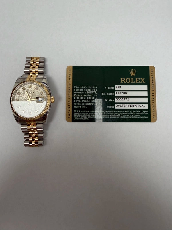 Rolex Datejust Anniversary Diamond Dial Dial on D Link Jubilee Ref 116233 with Card Old Green 2014