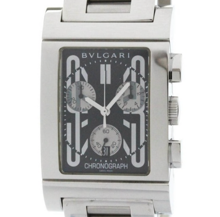 Bvlgari Rettangolo Chronograph Black Dial on Stainless Steel Bracelet Ref. RTC49S