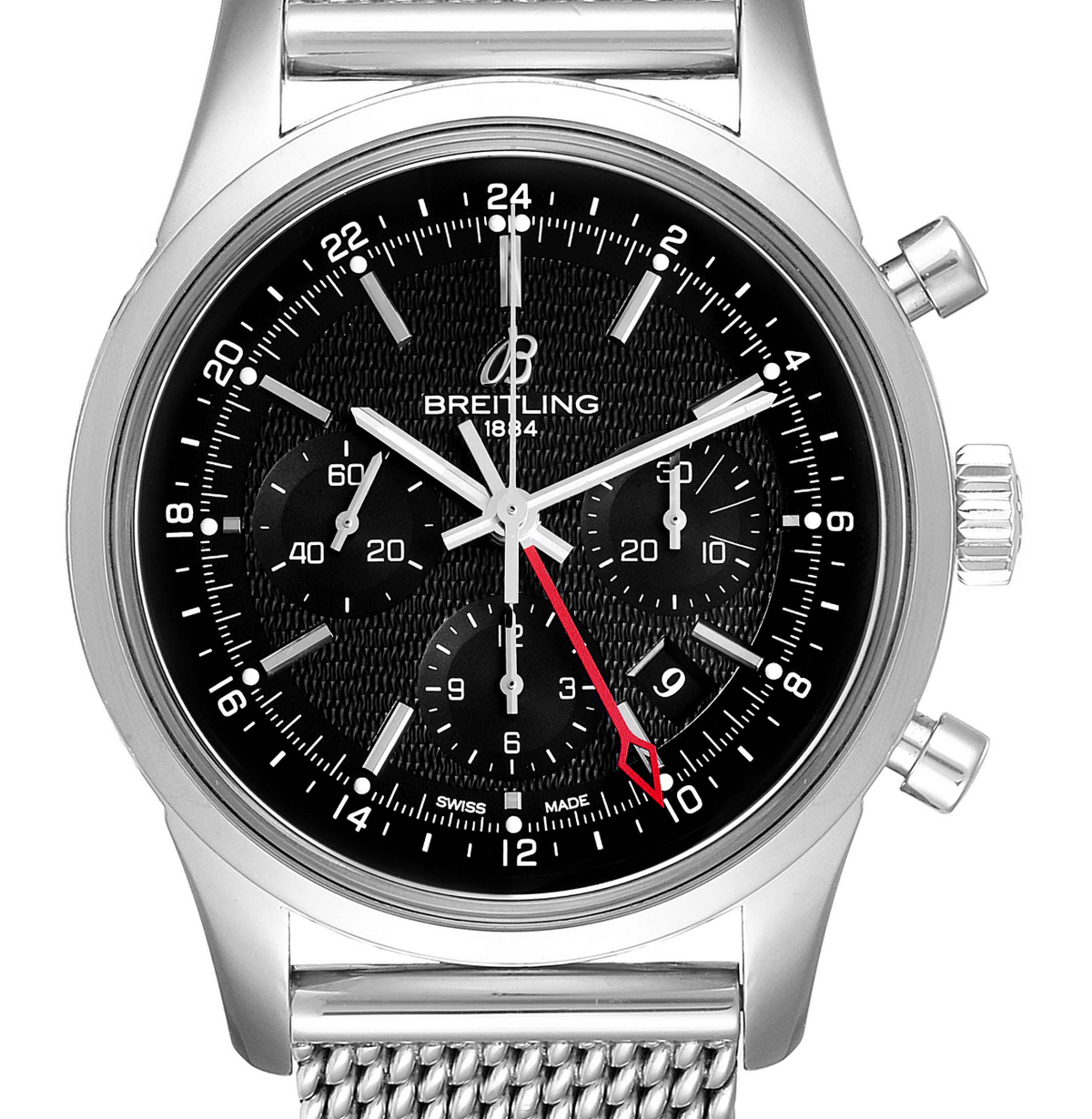 Breitling Transocean Black Dial on Stainless Steel Bracelet Ref. AB0451