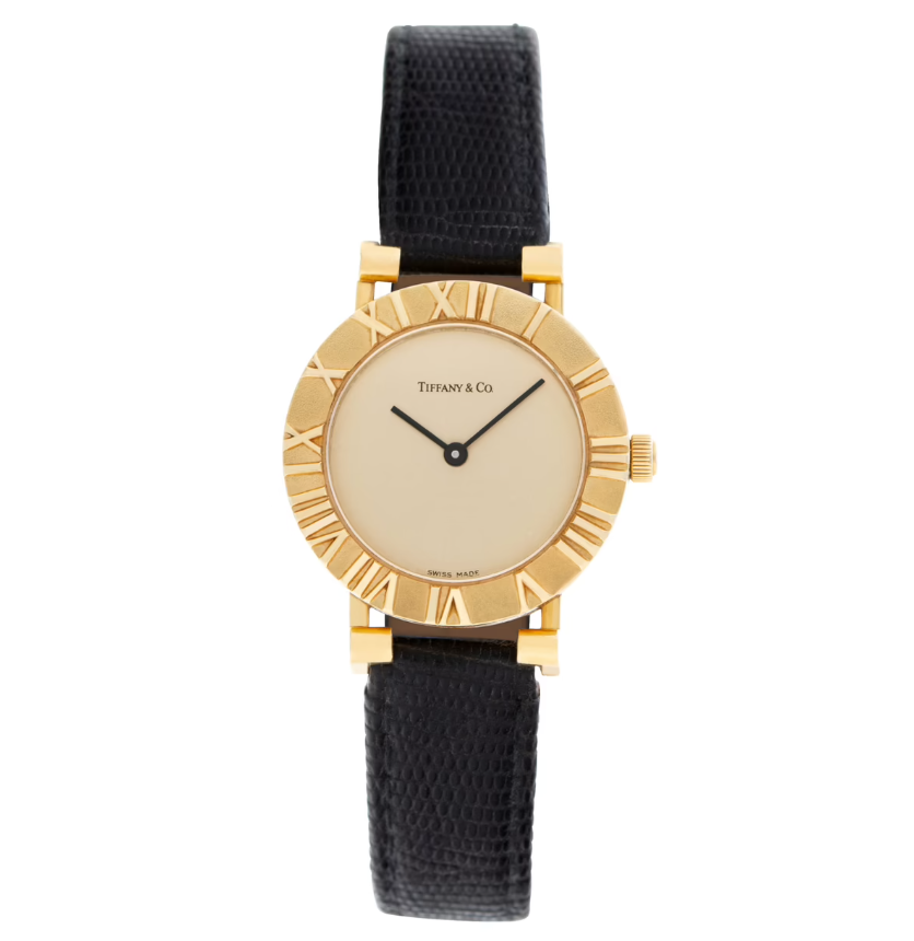 Tiffany & Co. Atlas Gold Dial on Black Leather Strap Ref. L0630