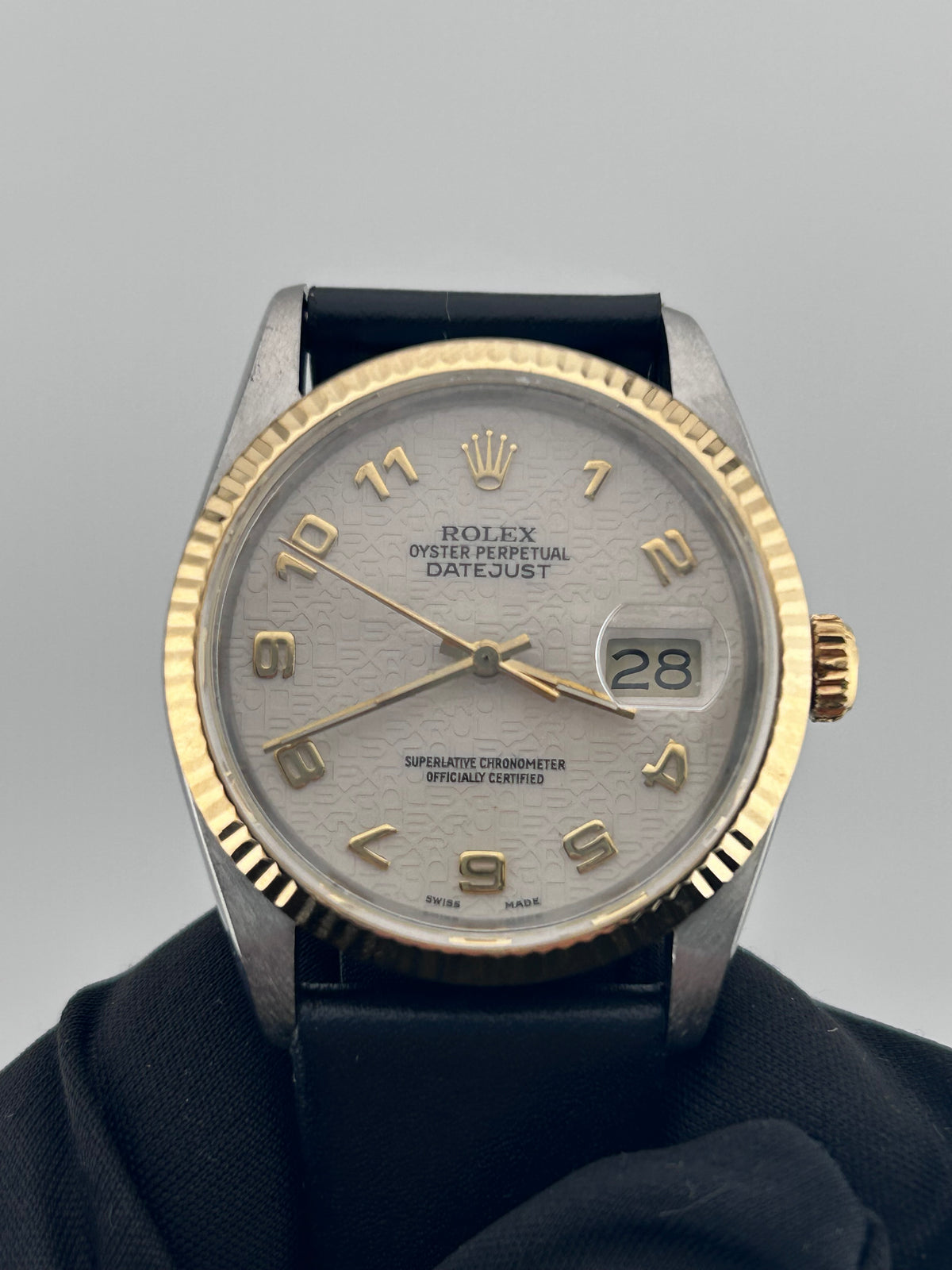 Rolex Datejust 36 Ivory Arabic Computer Dial Dial on Generic Black Leather Band Ref. 16233 — view 2