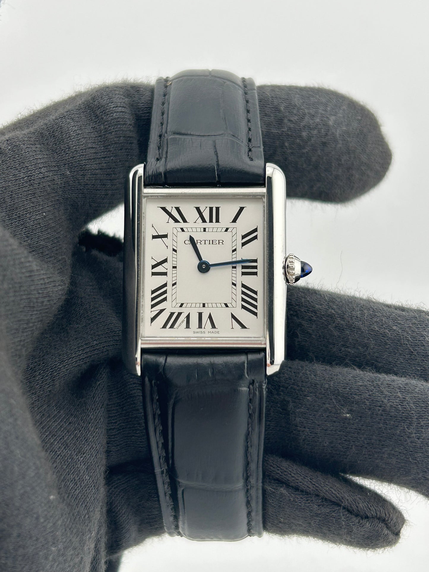 Cartier Tank Must Silver Roman Numerals Dial on Generic Black Leather Band Ref. WSTA0059 Card 2022 — view 2