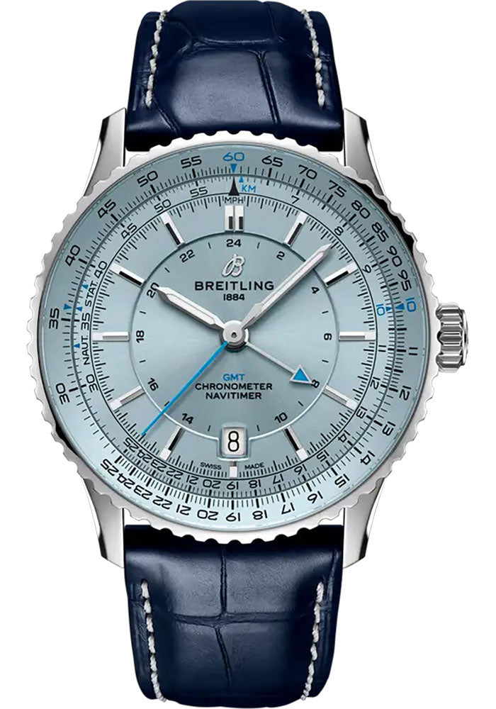 Breitling Navitimer Automatic GMT Ice Blue Dial on Leather Strap Ref. A32310171C1P1 Complete